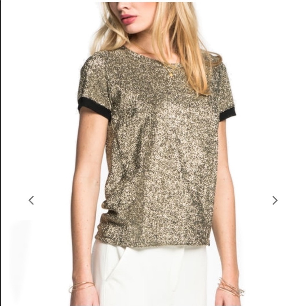 Scotch Soda Gold Black Metallic Short Sleeve Top